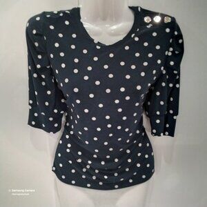 Tommy Hilfiger Navy & White Poka-Dot Short Puff Sleeve Crew Neck Top NWT S/P